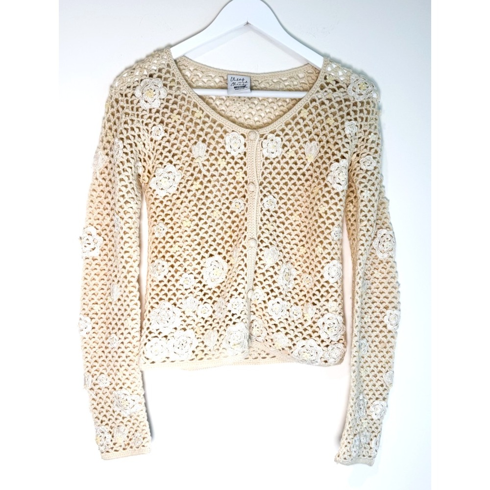 Vintage Moschino Cheap and Chic 100% Wool Cardigan Floral Appliqué  Sz S